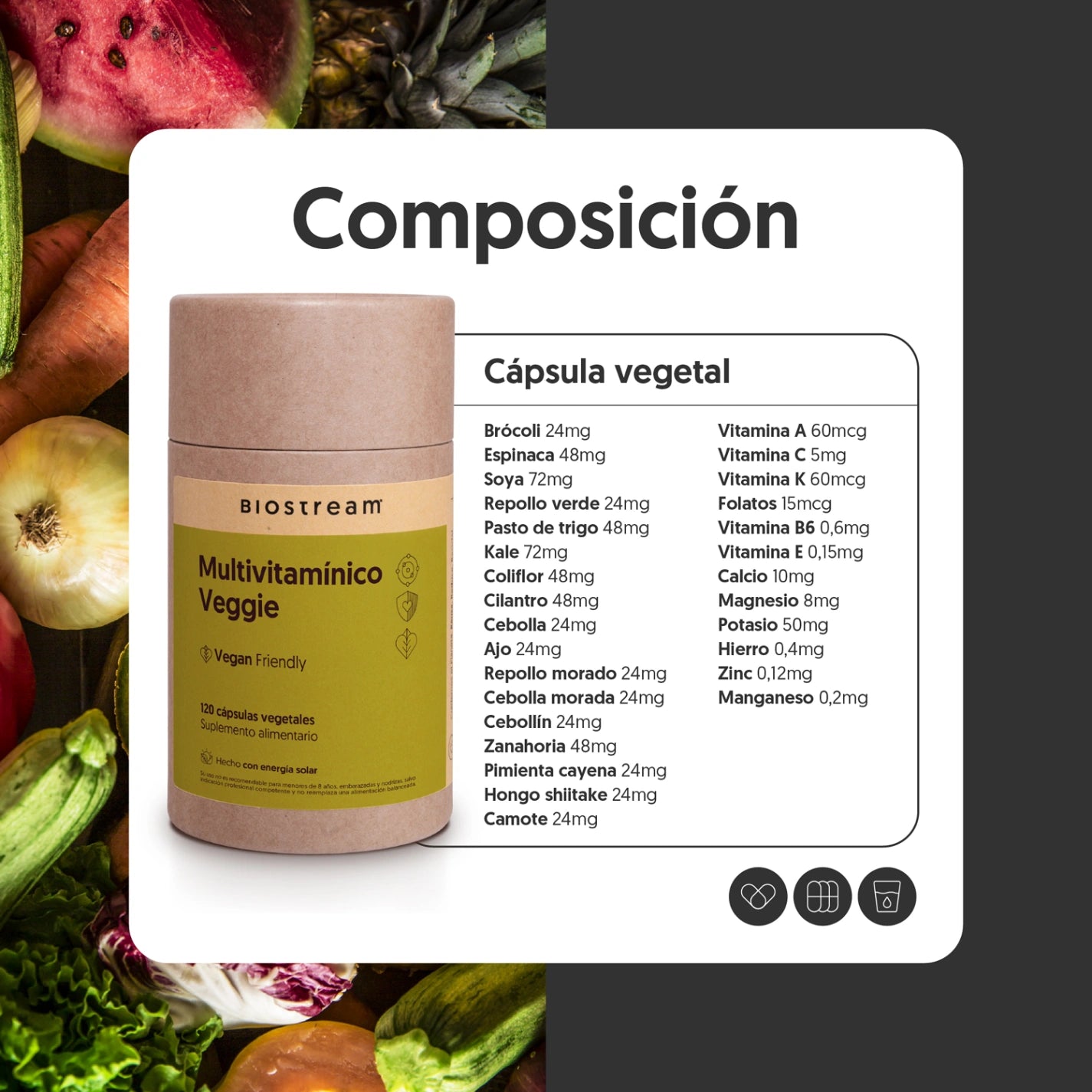 Multivitamínico Veggie 120 cápsulas Vegana