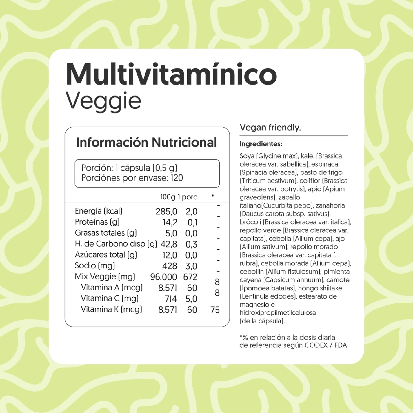 Multivitamínico Veggie 120 cápsulas Vegana