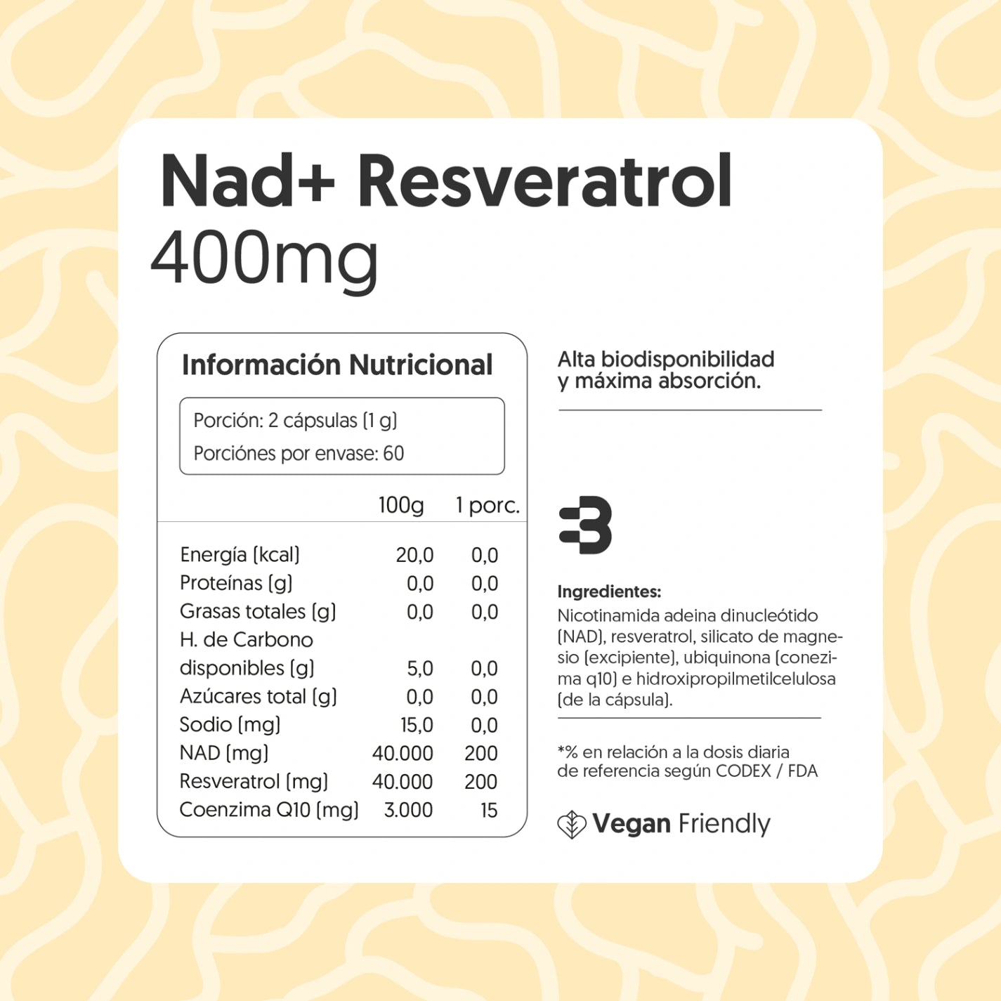 Nad+ Resveratrol 120 Cápsulas Vegano