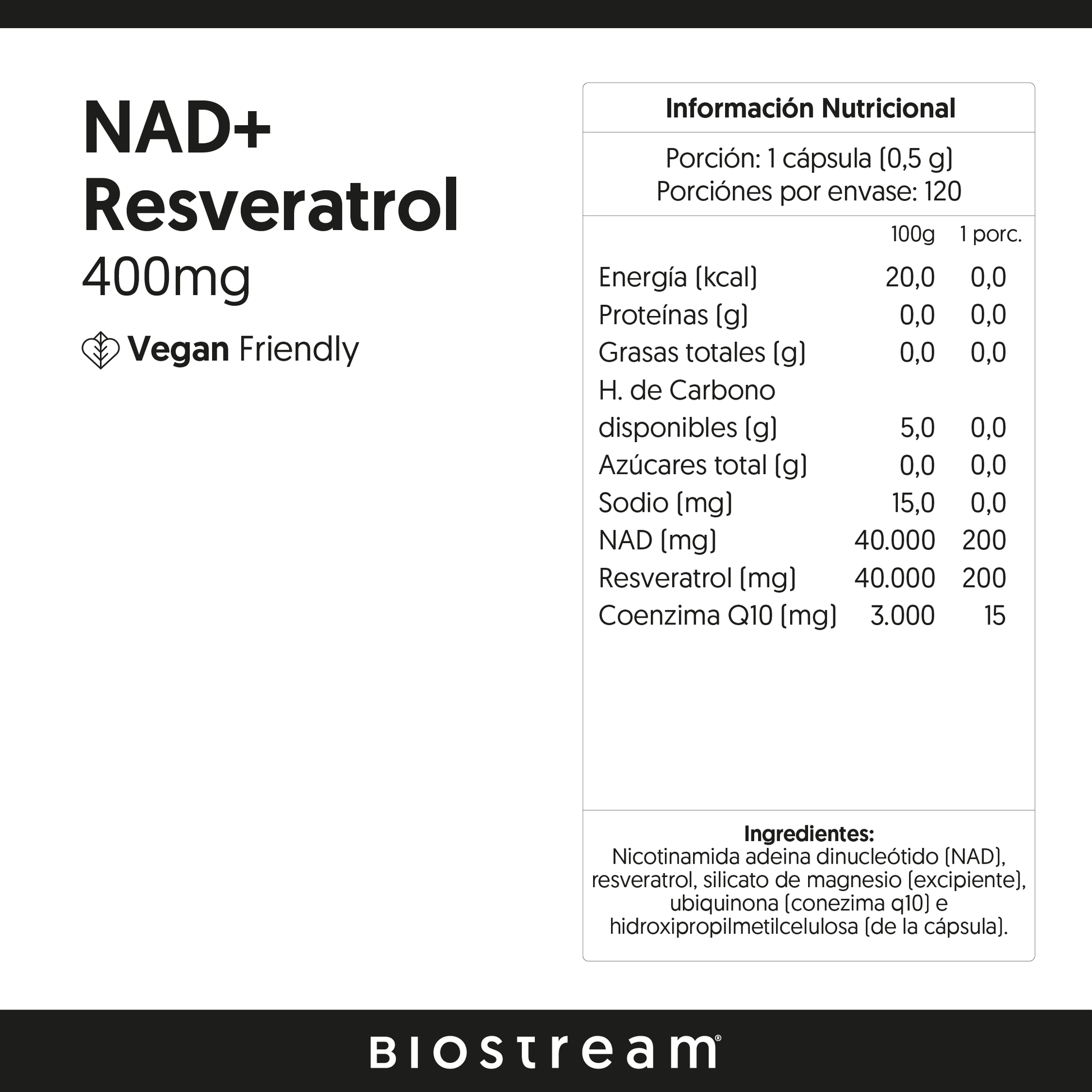 Nad+ Resveratrol 120 Cápsulas Vegano