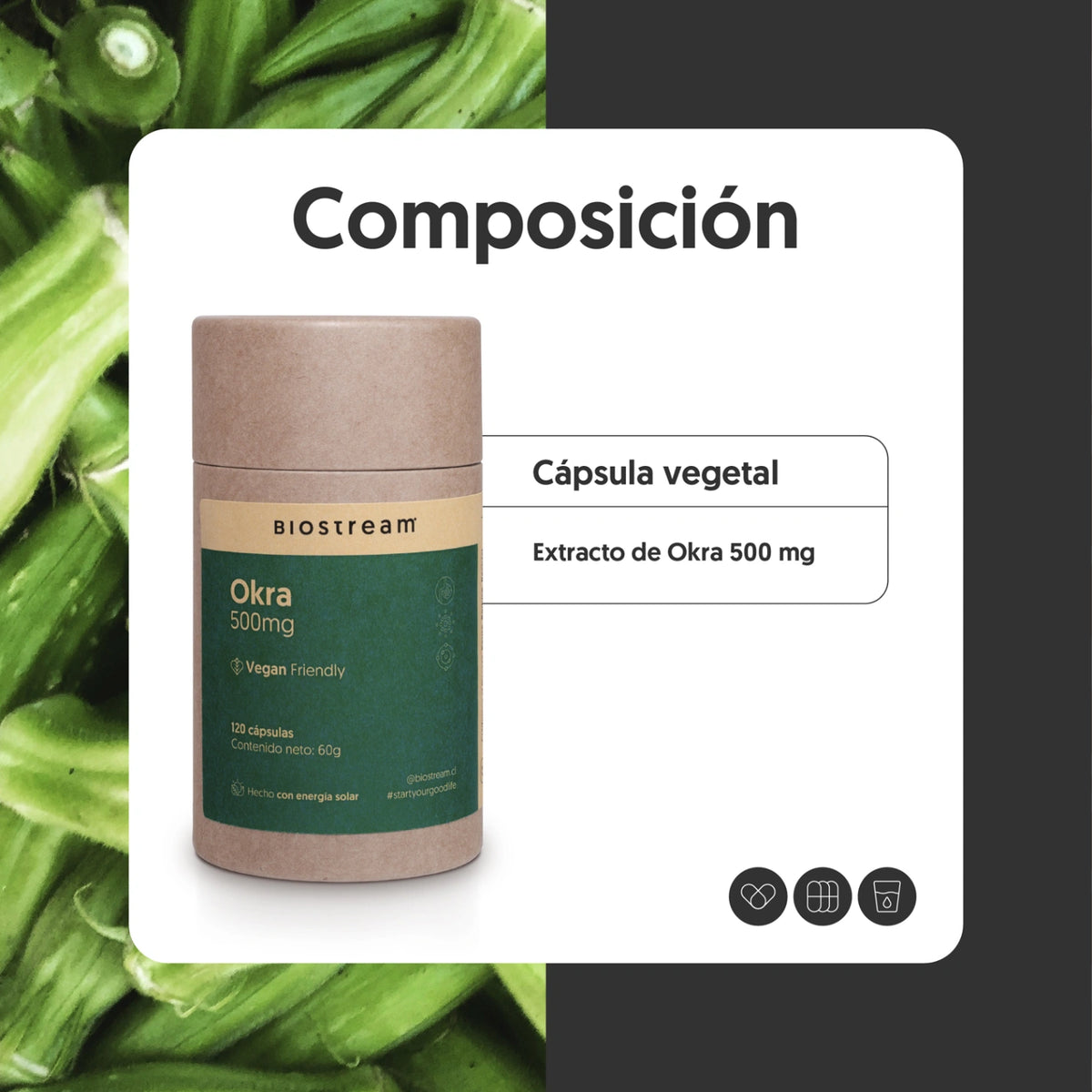 Okra 500mg 120 Cápsulas Vegano