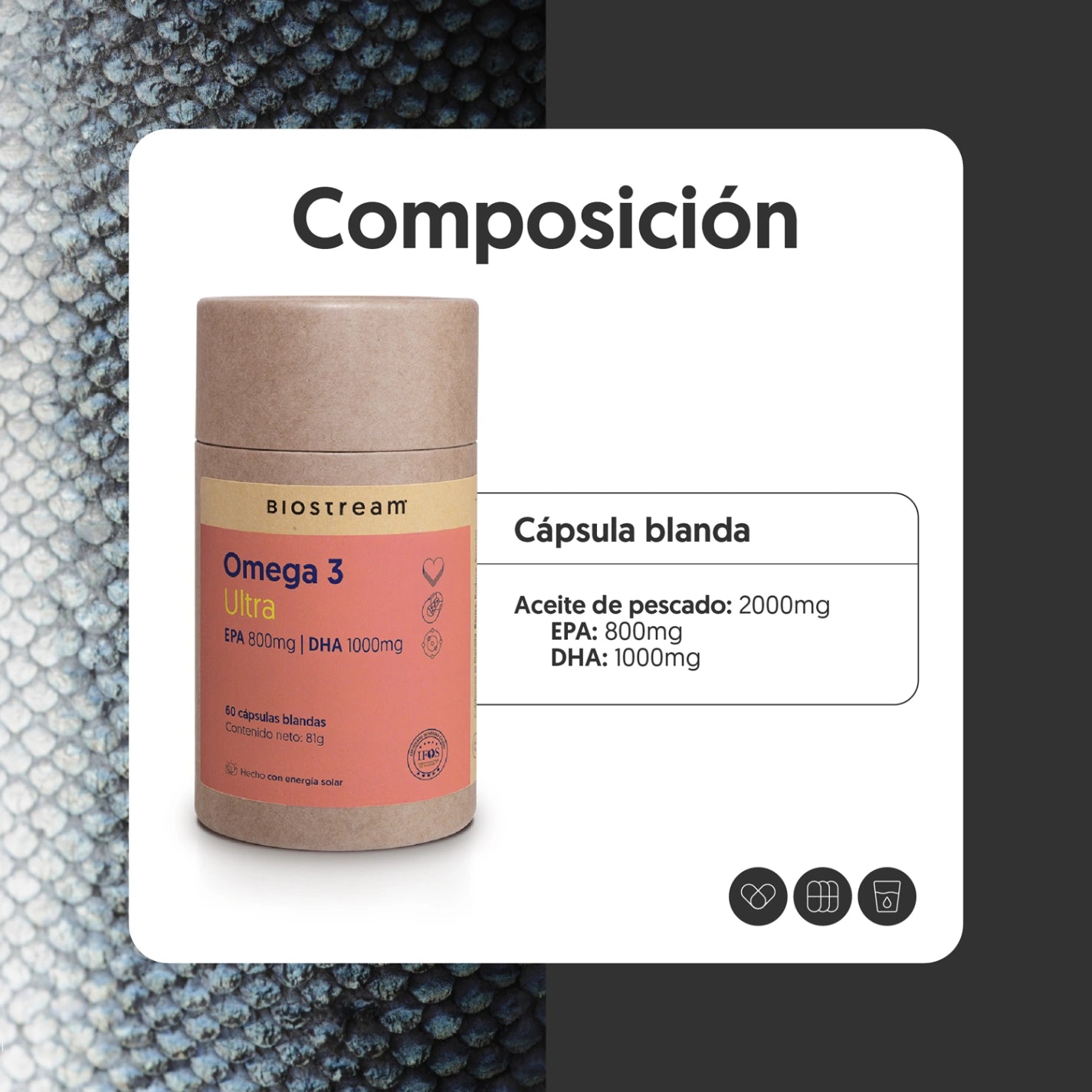 Omega 3 Ultra EPA 800mg + DHA 1000mg 60 cápsulas blandas