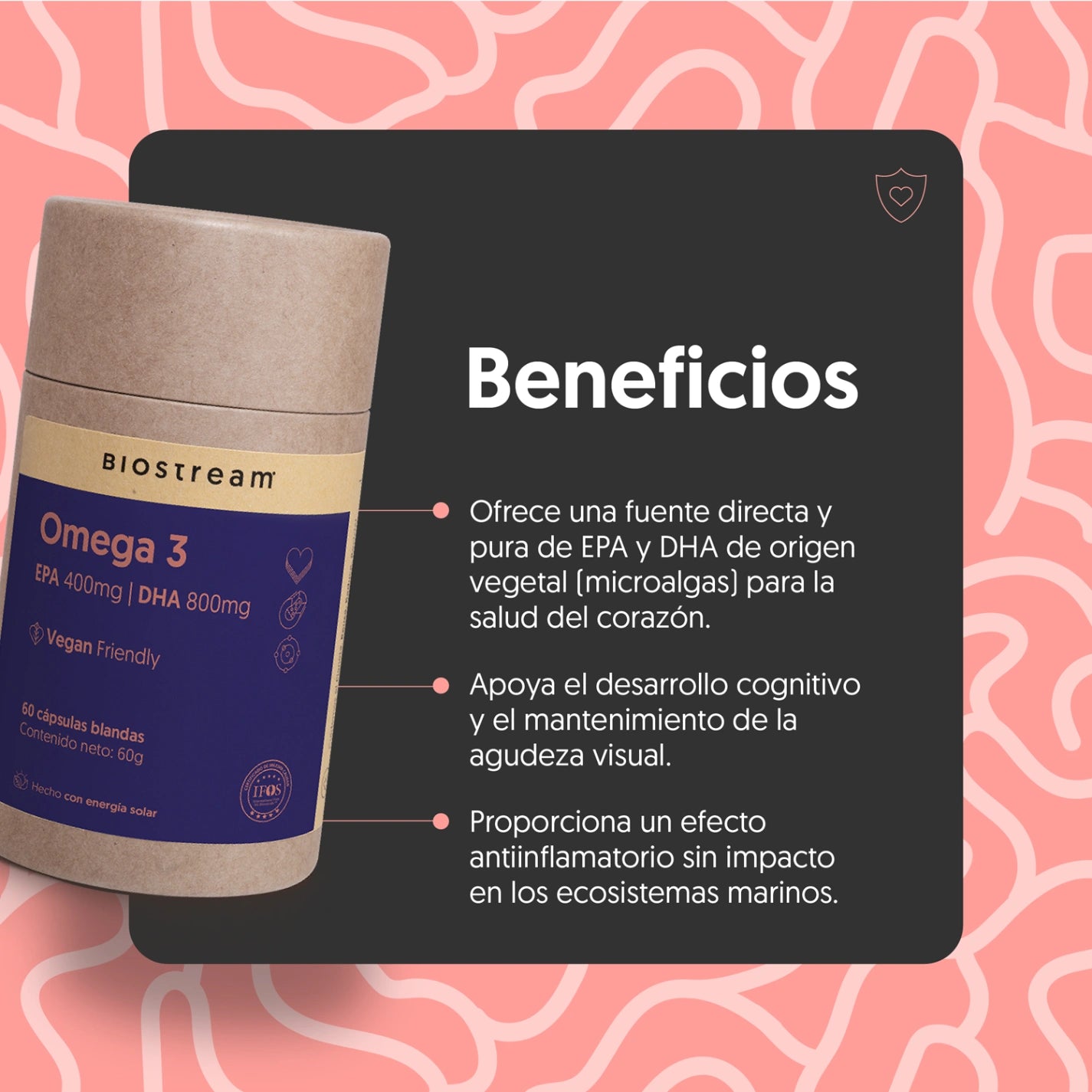 Omega 3 Vegano EPA 400mg + DHA 800mg 60 cápsulas blandas Vegana