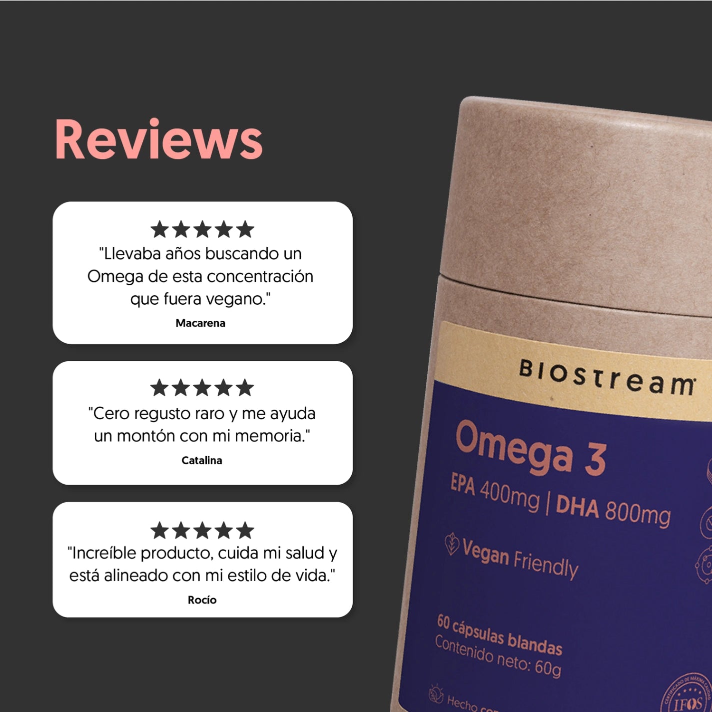 Omega 3 Vegano EPA 400mg + DHA 800mg 60 cápsulas blandas Vegana