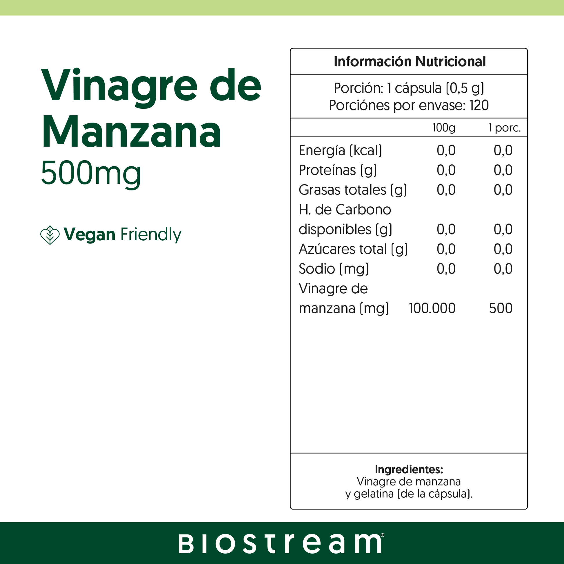 Vinagre de Manzana 500mg 120 Cápsulas Vegano