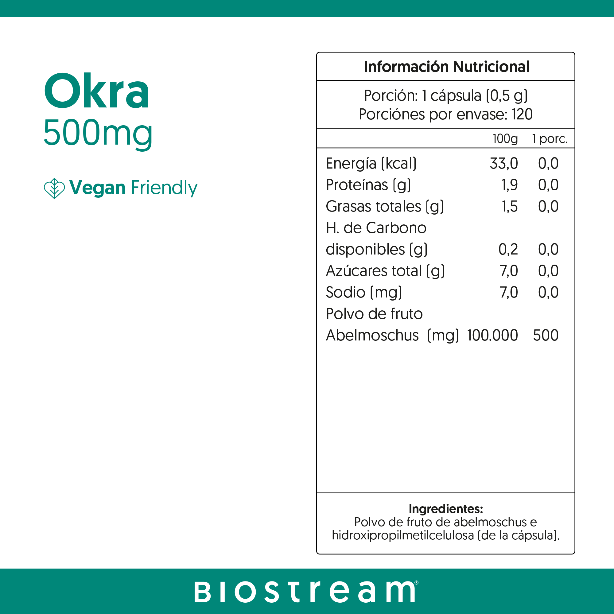 Okra 500mg 120 Cápsulas Vegano