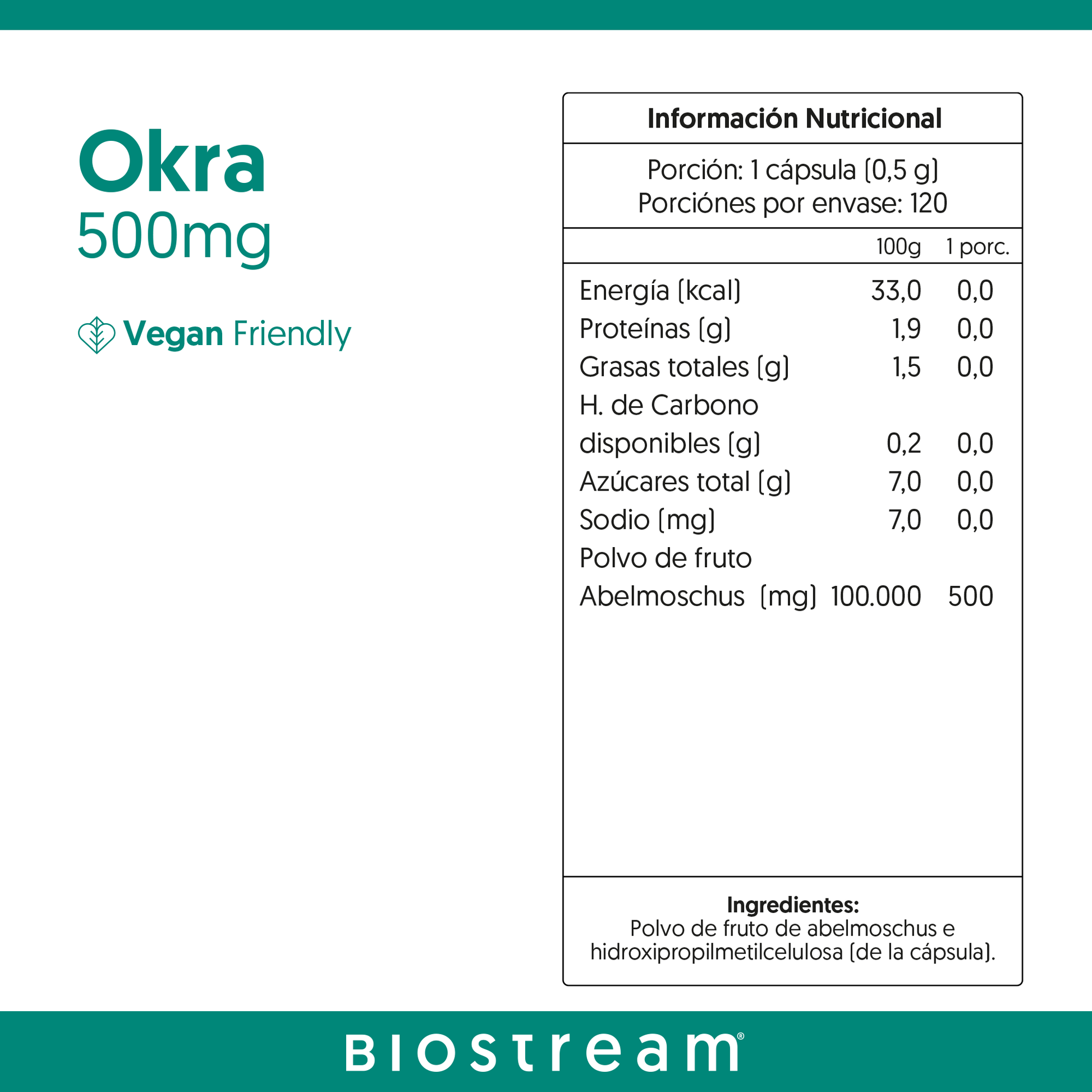 Okra 500mg 120 Cápsulas Vegano
