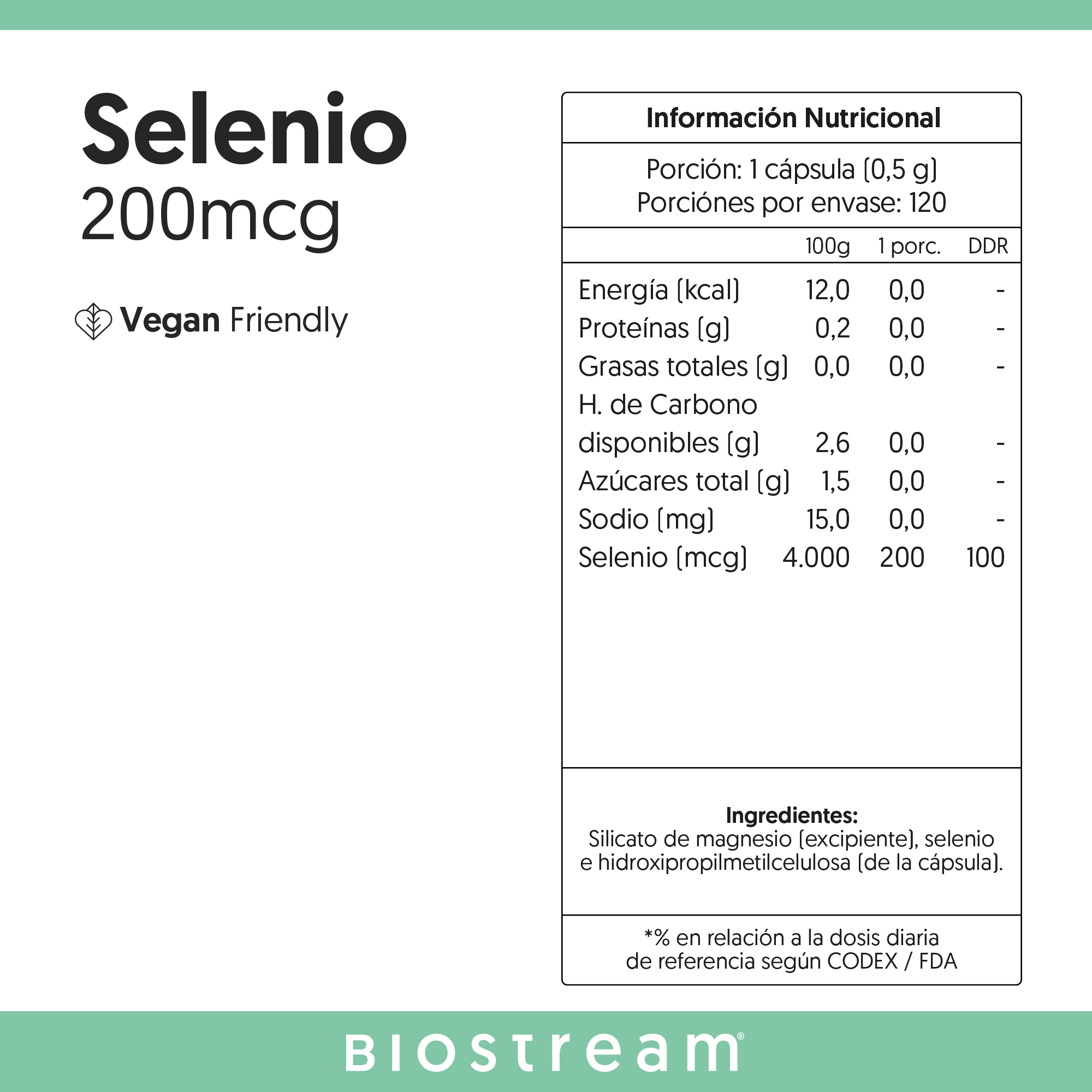 Selenio 200mcg 120 Capsulas Vegano