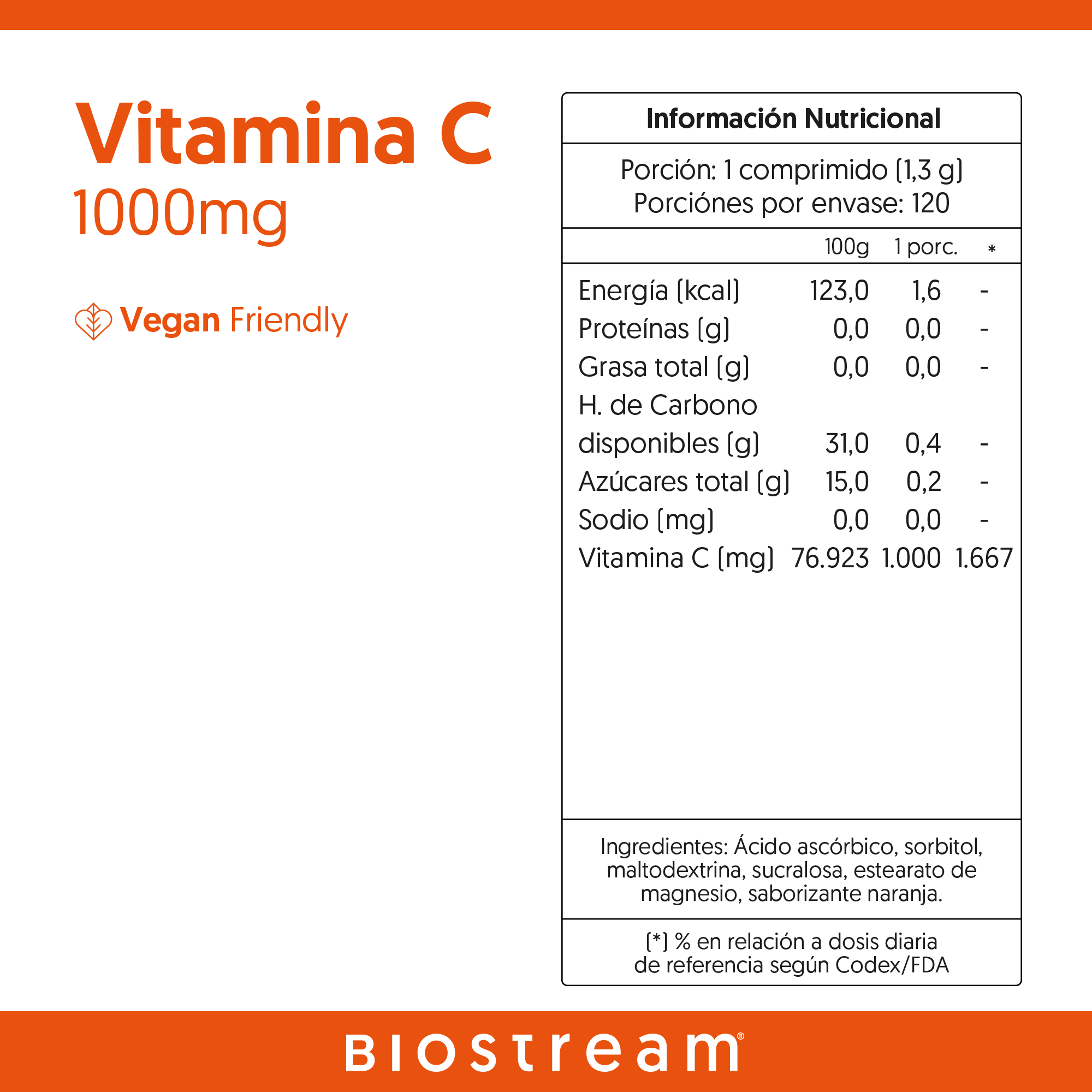 Vitamina C 1000mg 120 Comprimidos Vegano