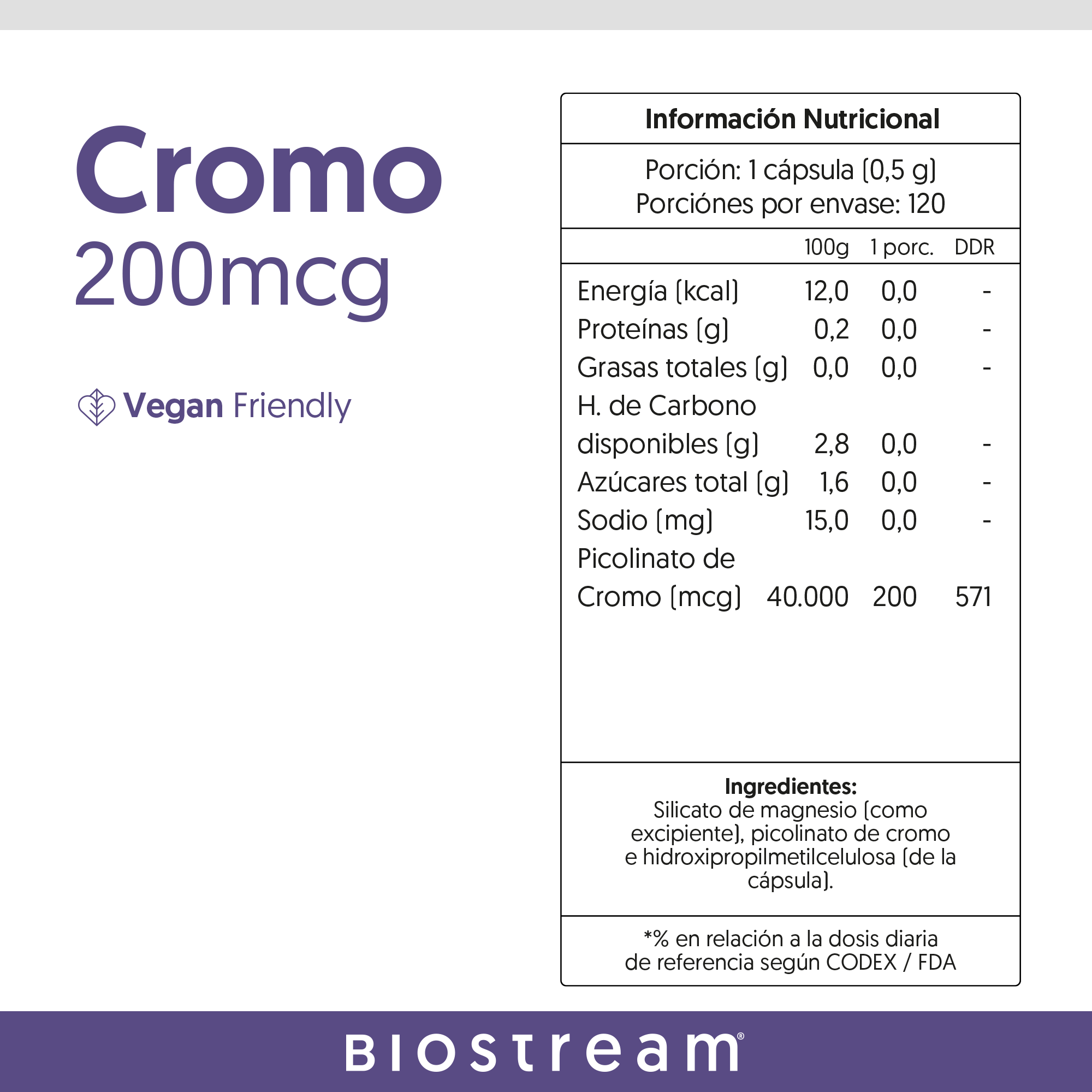 Cromo 200mcg 120 Cápsulas Vegano