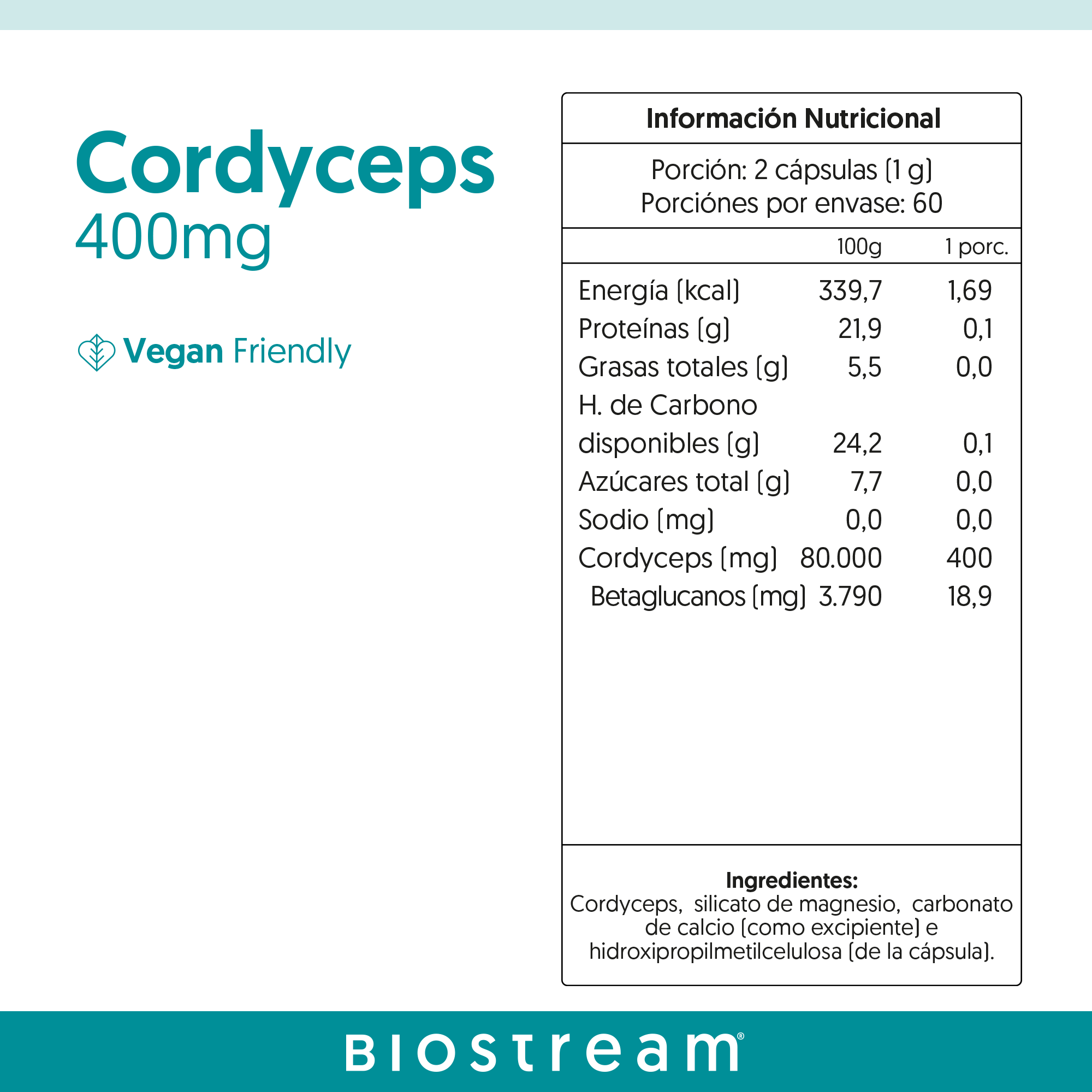 Hongo Cordyceps 400mg 120 Capsulas Vegano