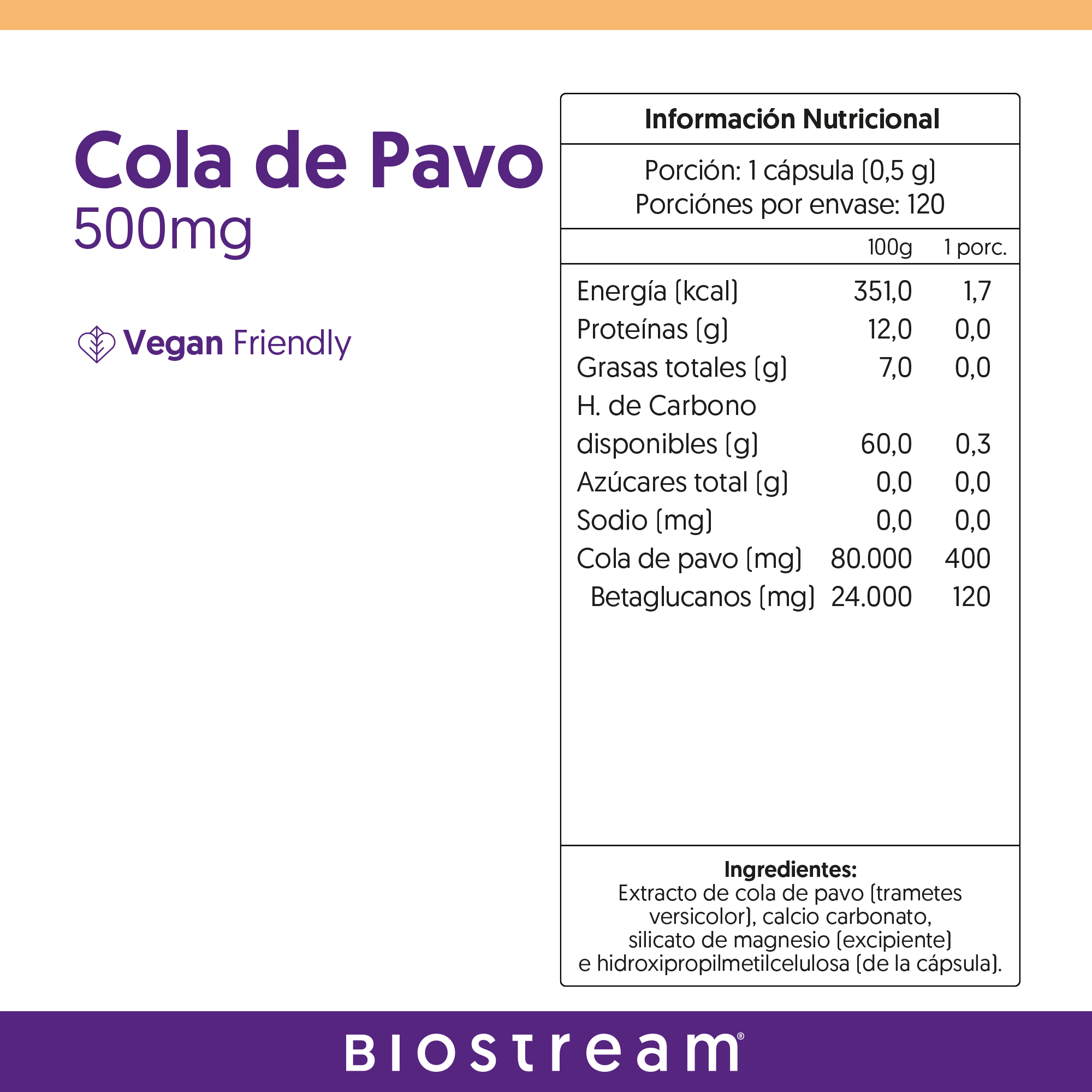 Hongo Cola de Pavo 500mg 120 Cápsulas Vegano