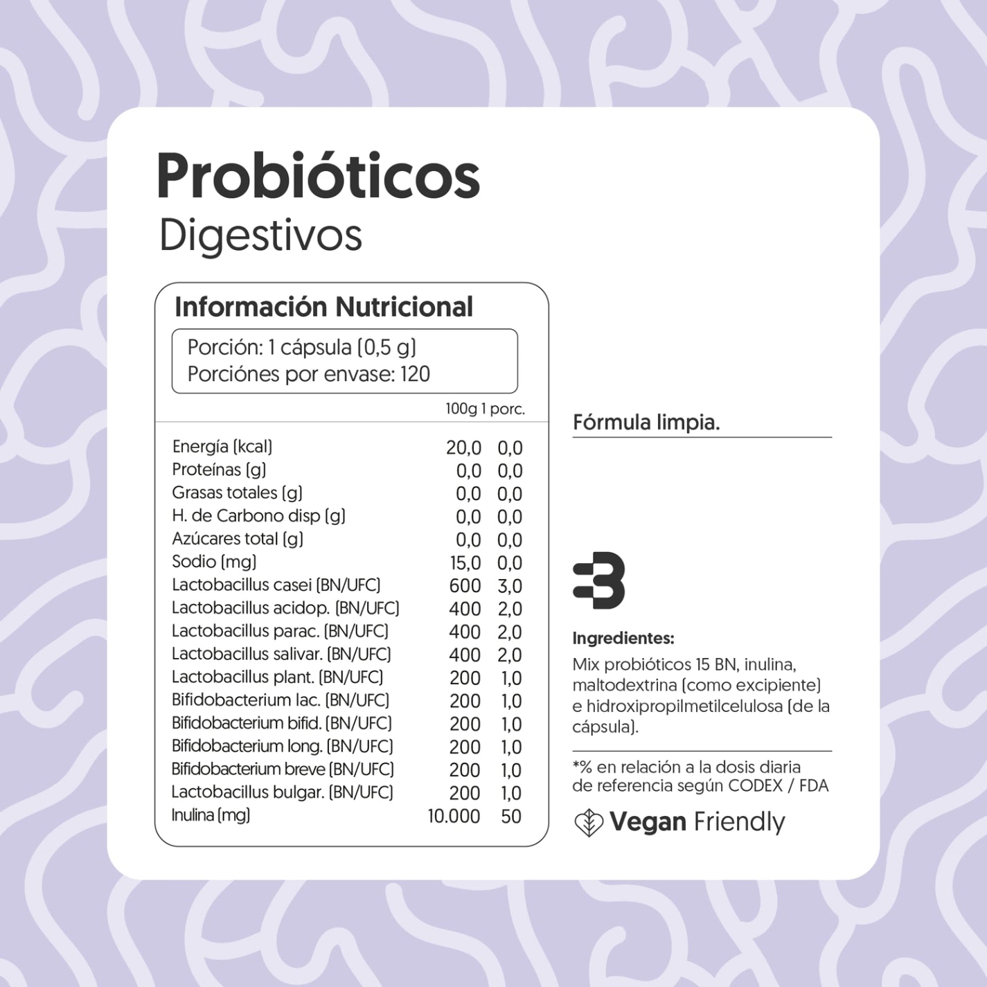 Probióticos Flora Digestiva 10 cepas, 15 billones UFC 120 cápsulas