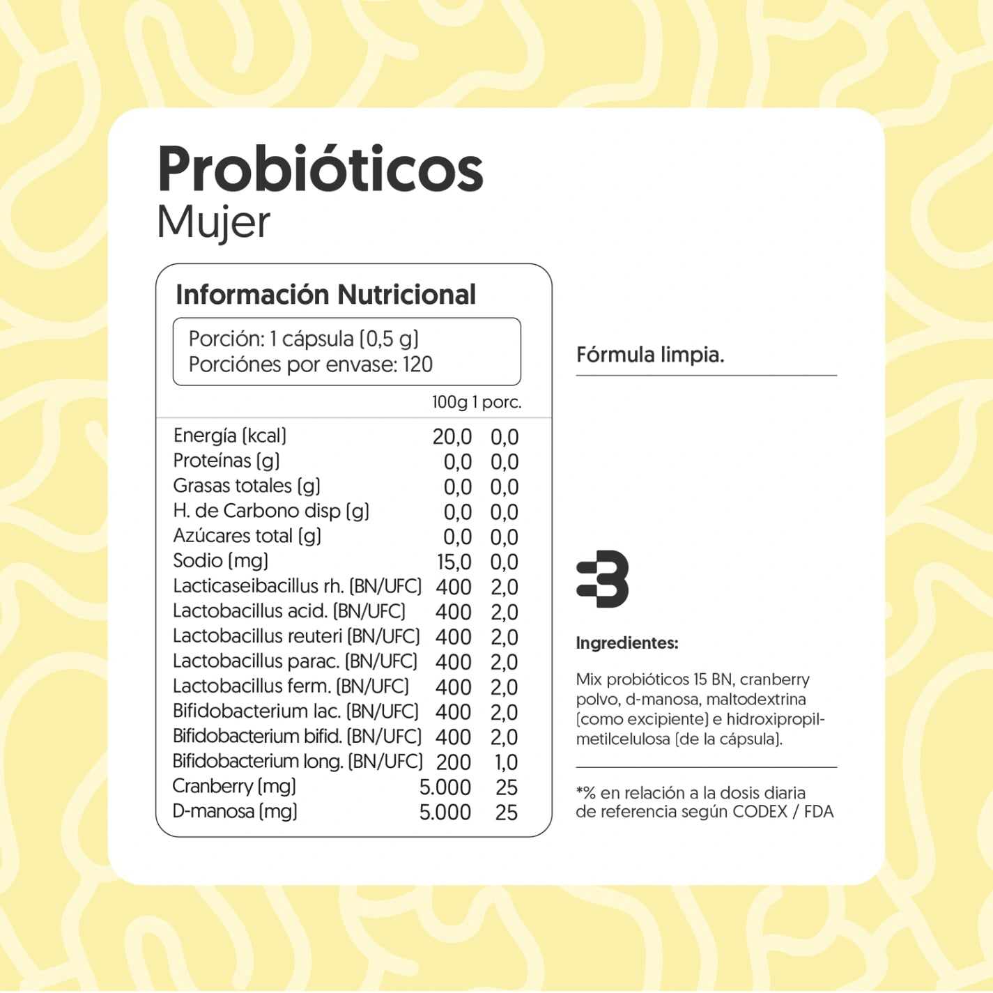 Probióticos Mujer 8 cepas, 15 billones UFC + Cranberry & D-manosa 120 cápsulas