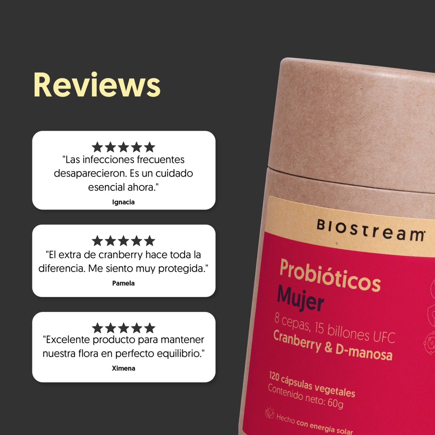 Probióticos Mujer 8 cepas, 15 billones UFC + Cranberry & D-manosa 120 cápsulas