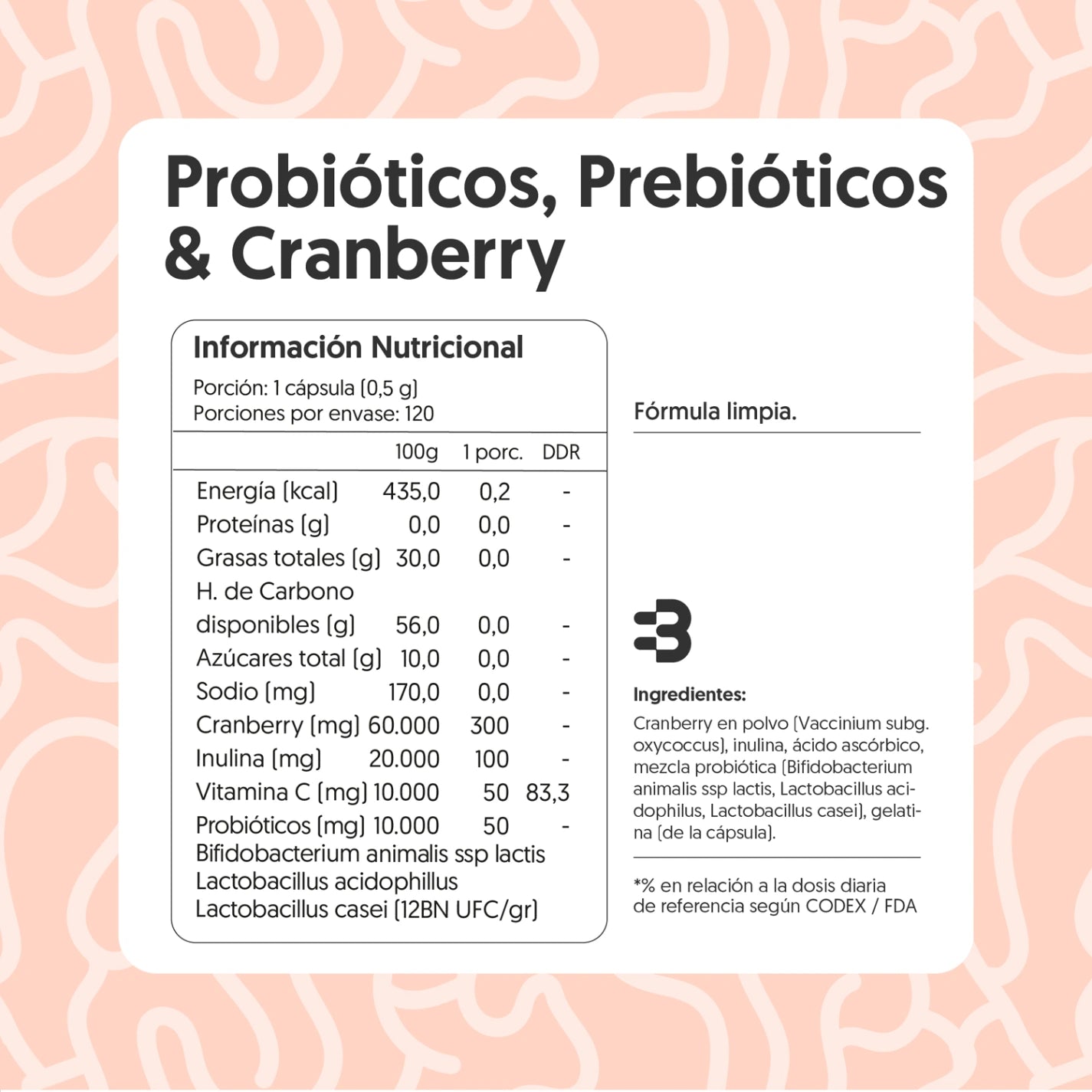 Probióticos, Prebióticos & Cranberry 120 Capsulas