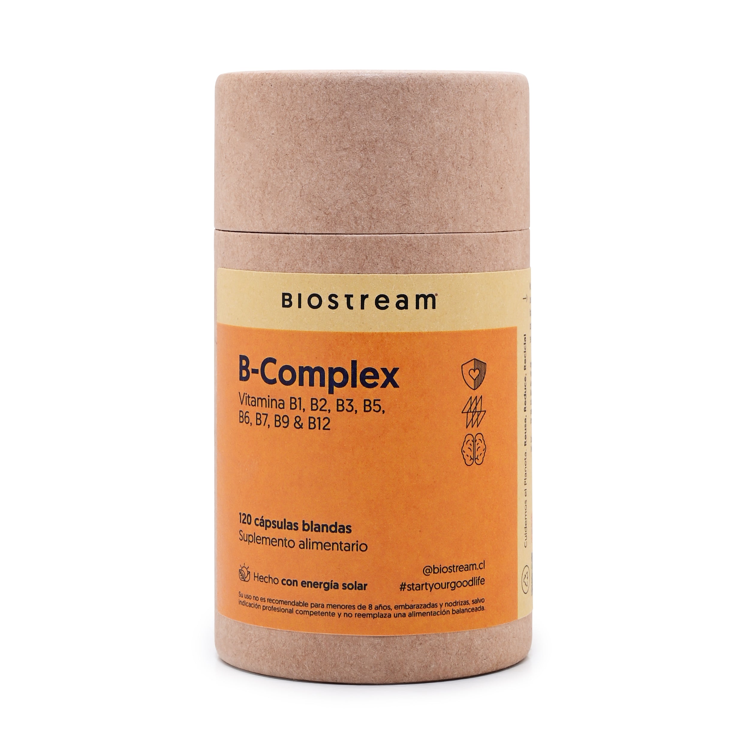 B-Complex 120 Cápsulas - Vitamina B1, B2, B3, B5, B6, B7, B9 & B12 - Vegano