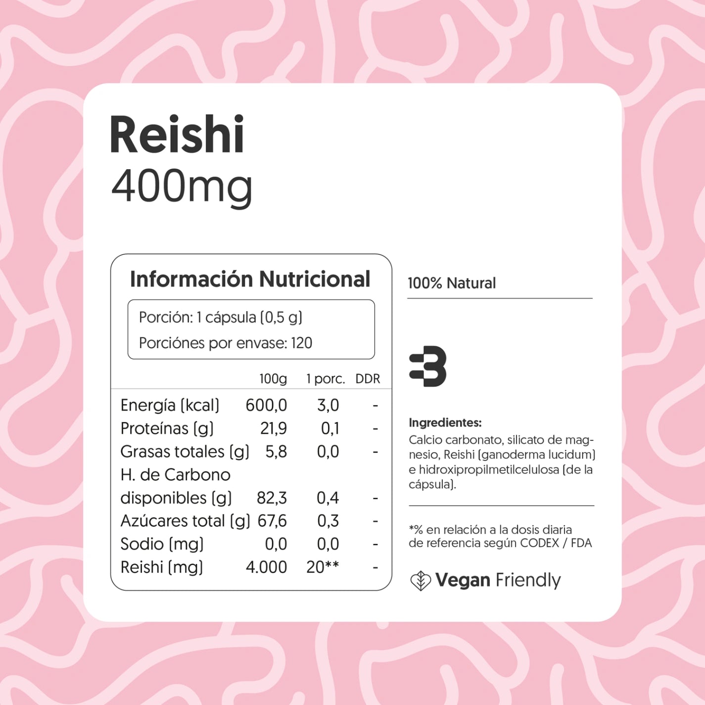 Hongo Reishi 400mg 120 Capsulas Vegano