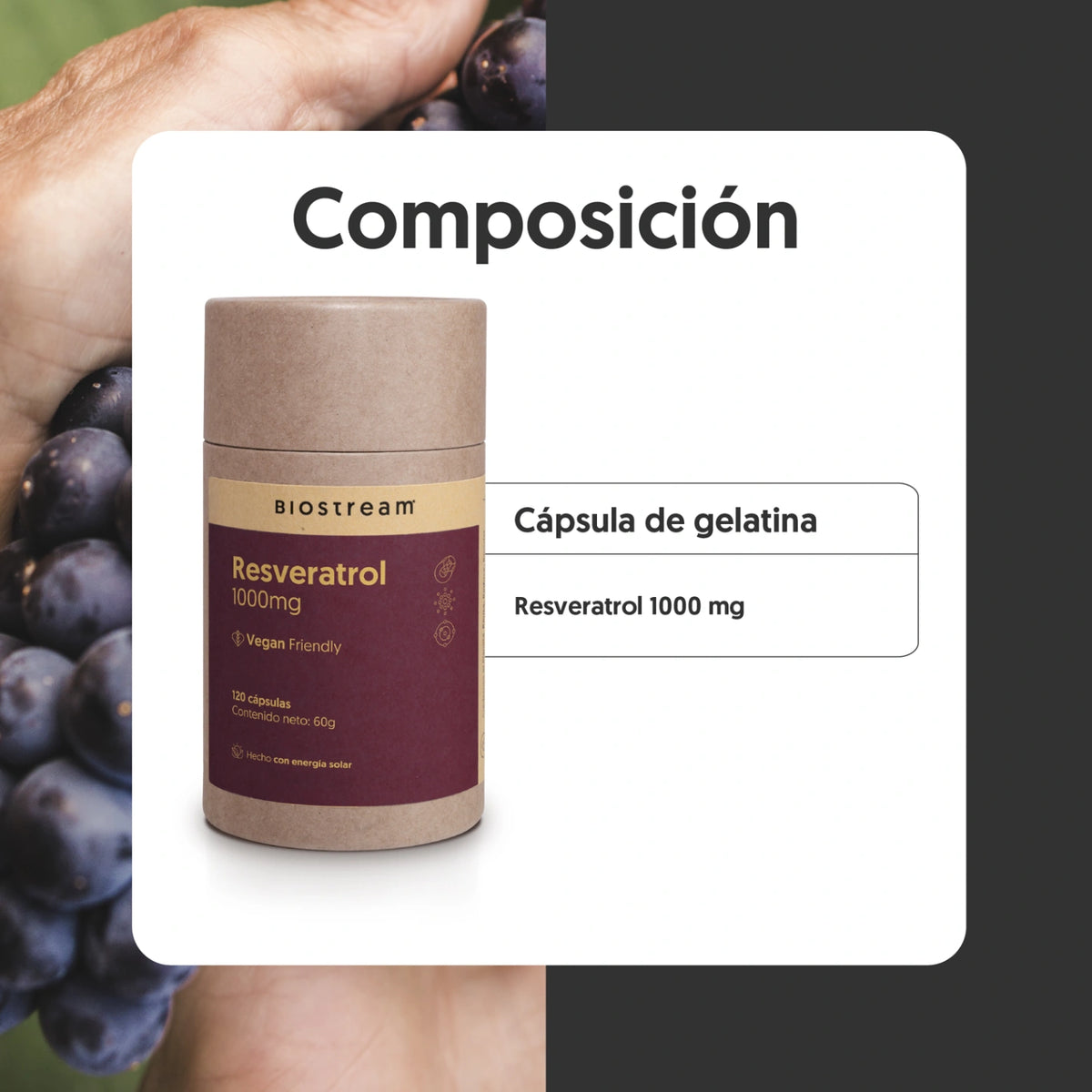 Resveratrol 1000mg 120 Cápsulas Vegano