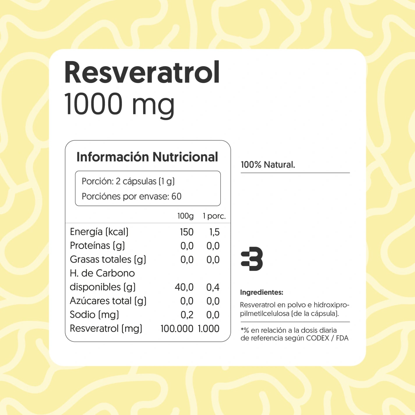 Resveratrol 1000mg 120 Cápsulas Vegano