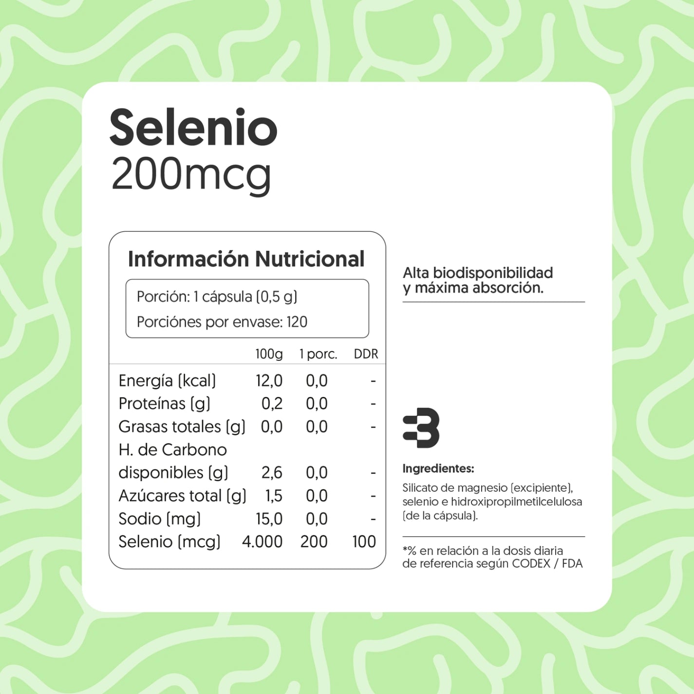 Selenio 200mcg 120 Capsulas Vegano