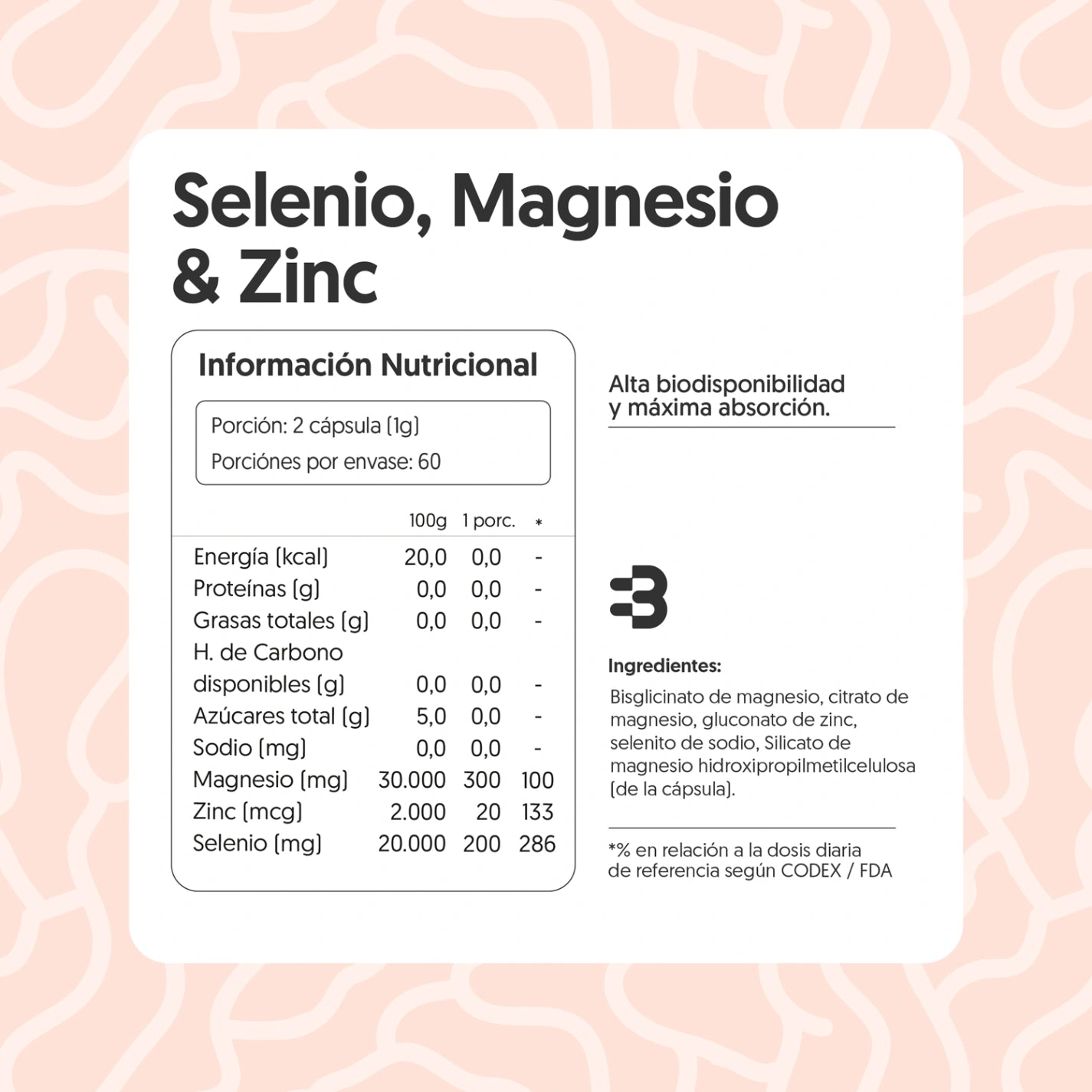 Selenio, Magnesio & Zinc 120 cápsulas Vegano