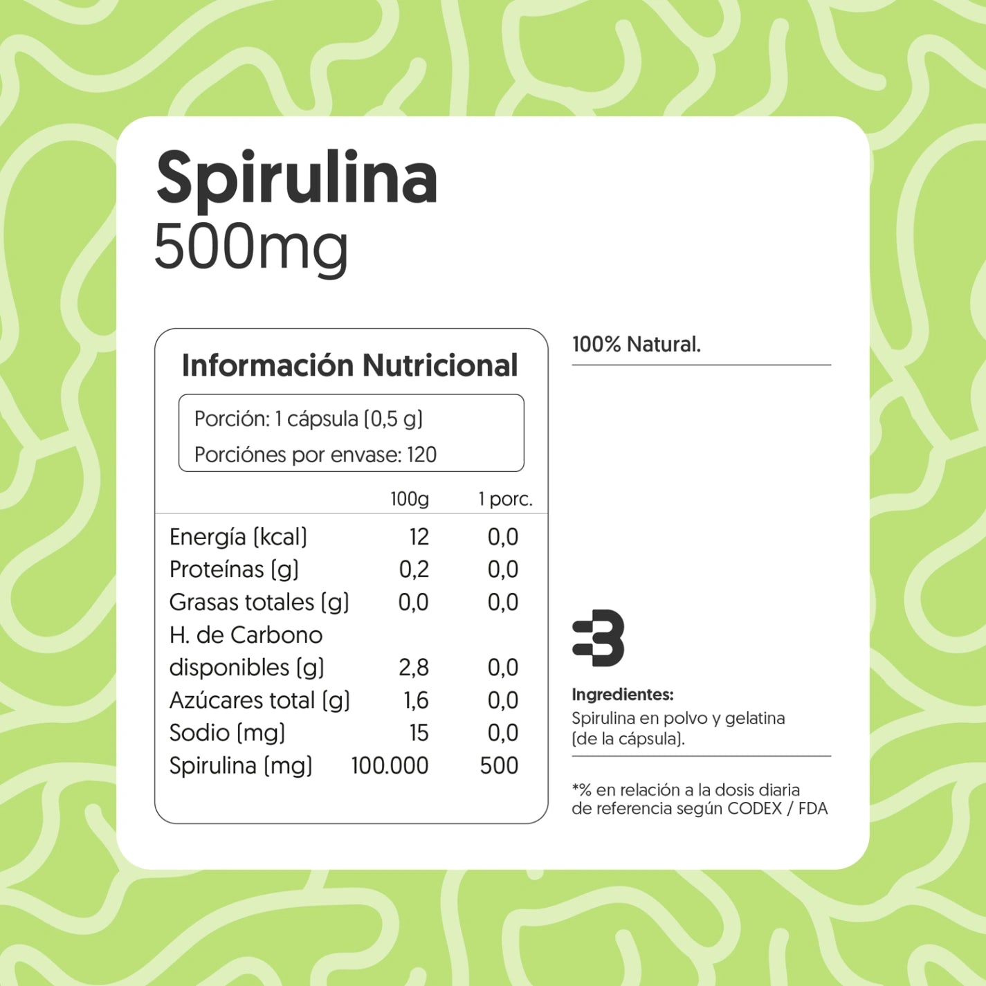 Spirulina 500mg 120 Cápsulas