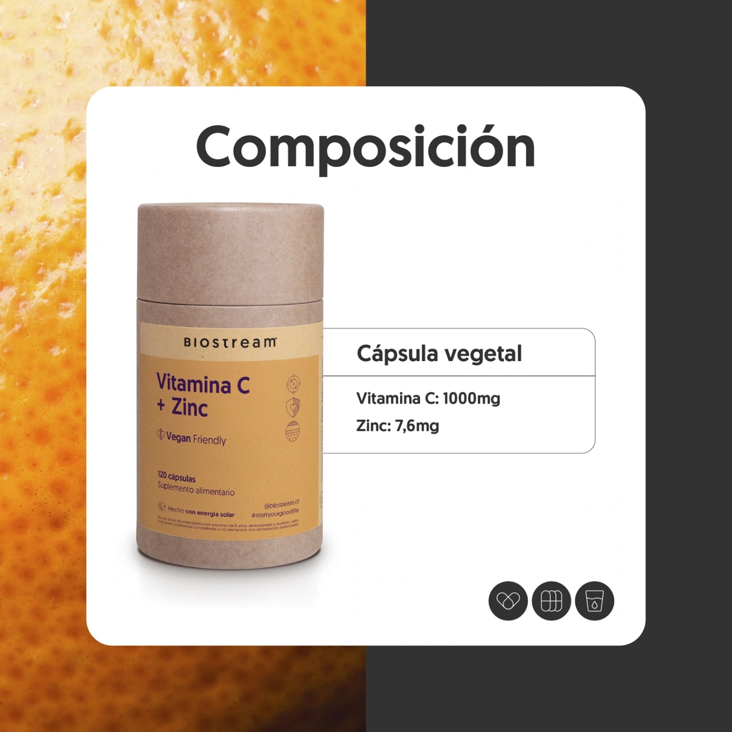 Vitamina C + Zinc 120 Cápsulas vegetales