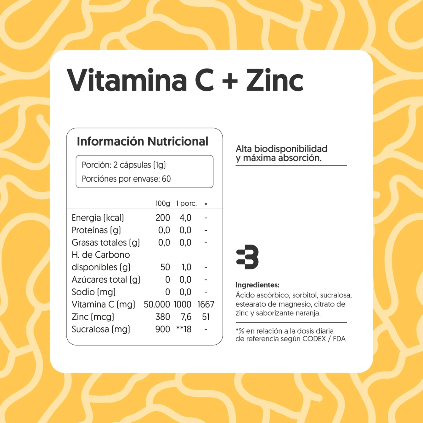 Vitamina C + Zinc 120 Cápsulas vegetales