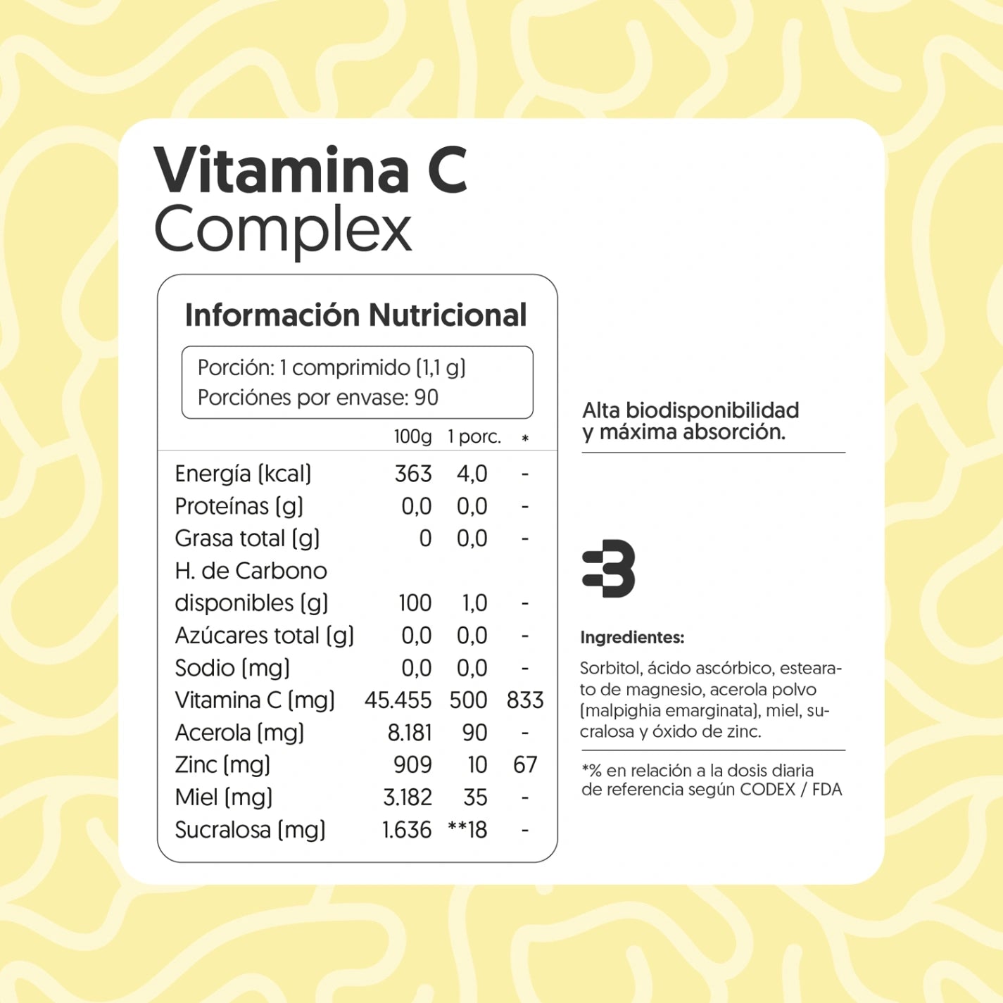 Vitamina C, Acerola, Zinc, Miel 90 Comprimidos