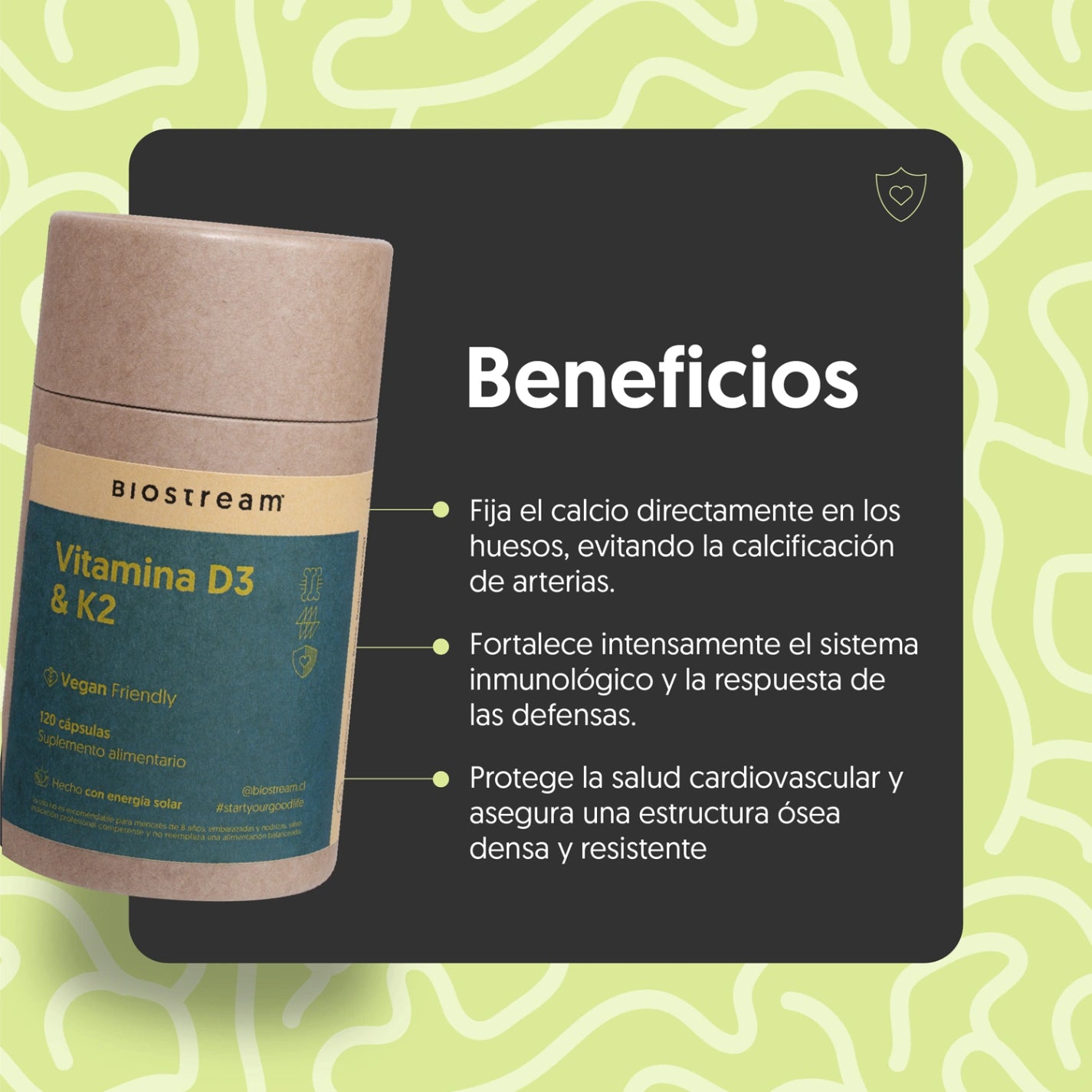 Vitamina D3 & K2 120 Cápsulas Vegano