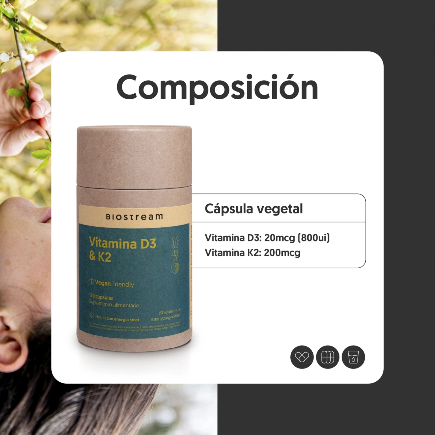 Vitamina D3 & K2 120 Cápsulas Vegano
