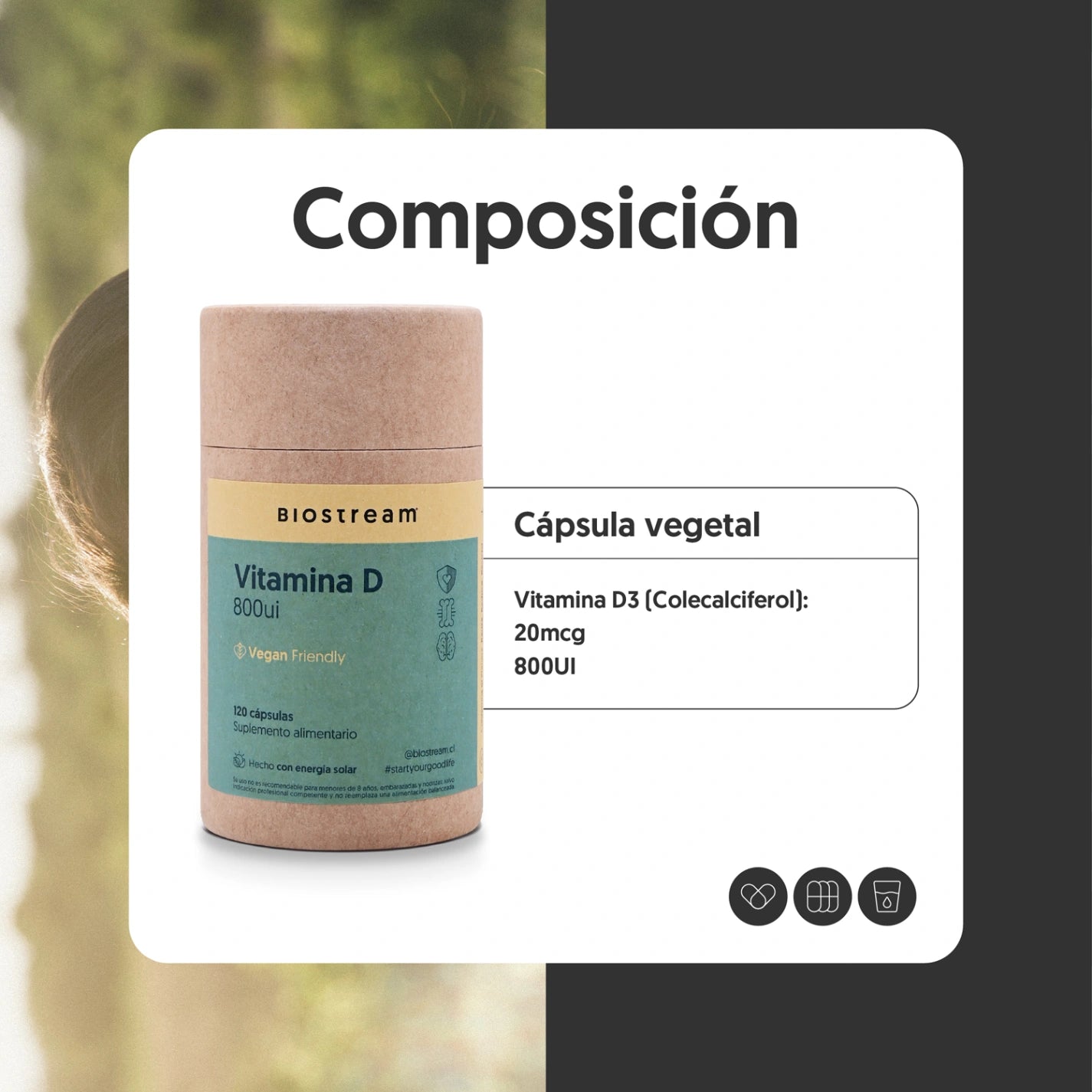 Vitamina D3 800ui 120 Cápsulas Vegana